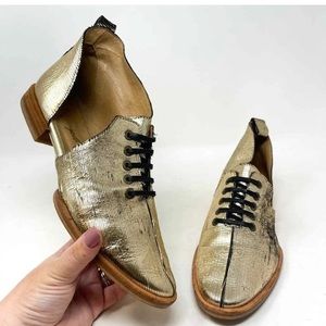 Free People Lucca Metallic Gold Lace Up Genuine Leather d’Orsay Slip on Shoes